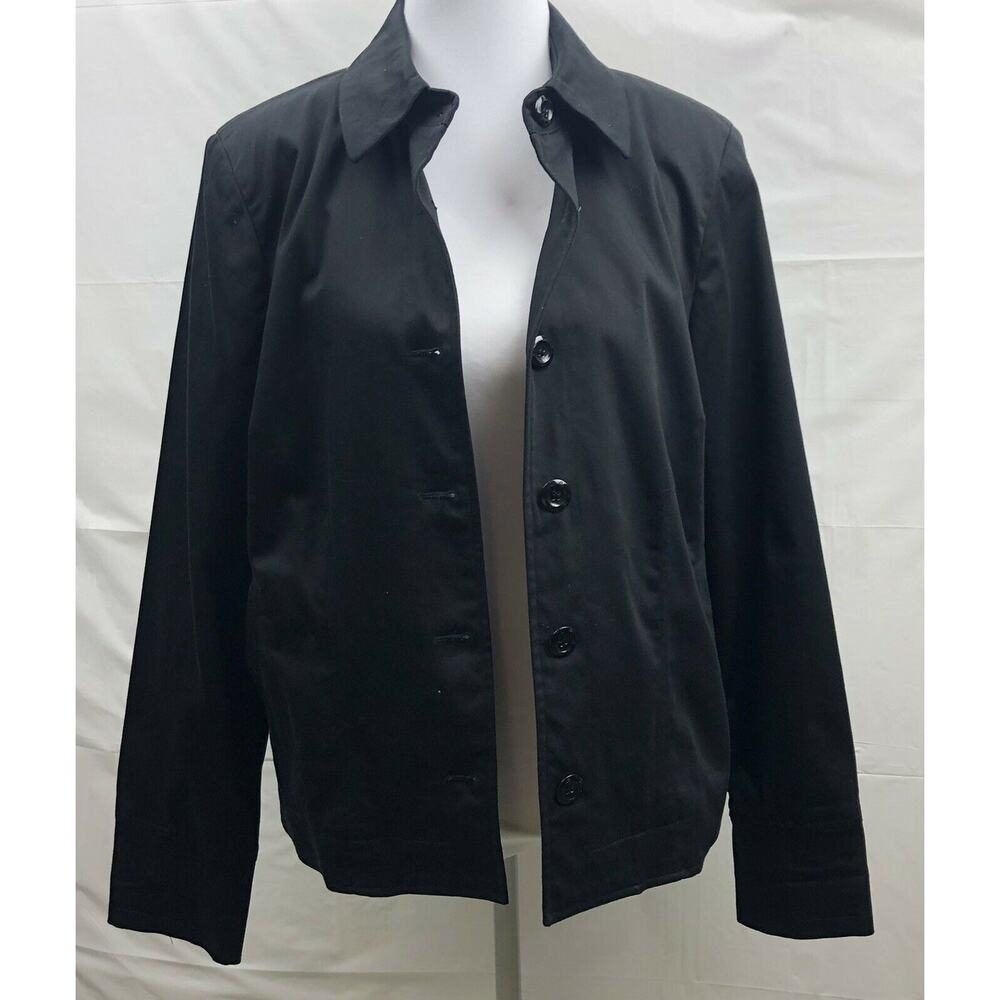 i.e. Jacket Women 14 Black Cotton Stretch Lined All Weather Casual Button Coat